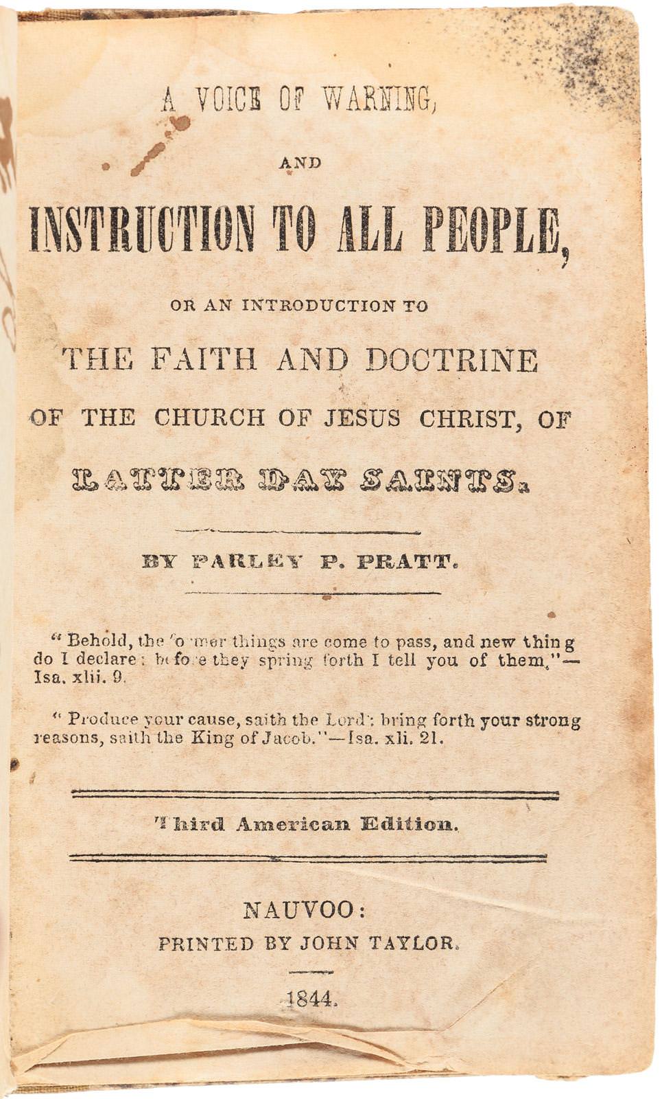 First mormon missionary pamphlet, A Voice of Warning and Instruction to All People